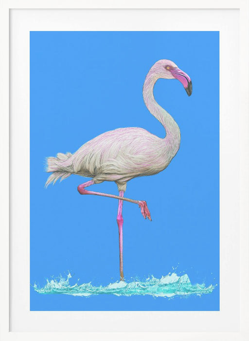 Flamingo in water blue sky Framed Art Wall Decor