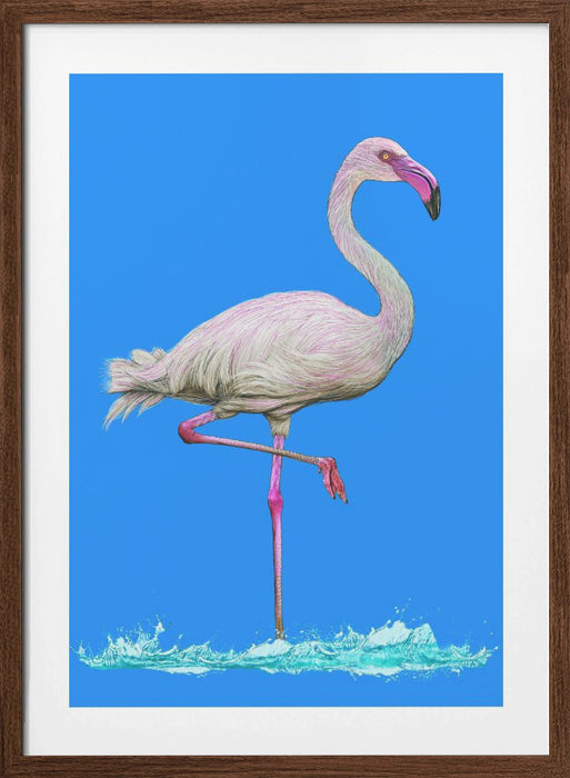 Flamingo in water blue sky Framed Art Wall Decor