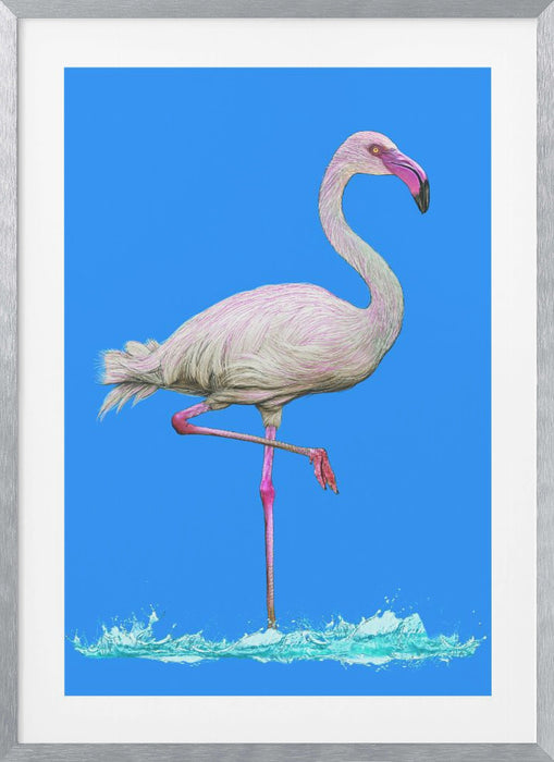 Flamingo in water blue sky Framed Art Wall Decor