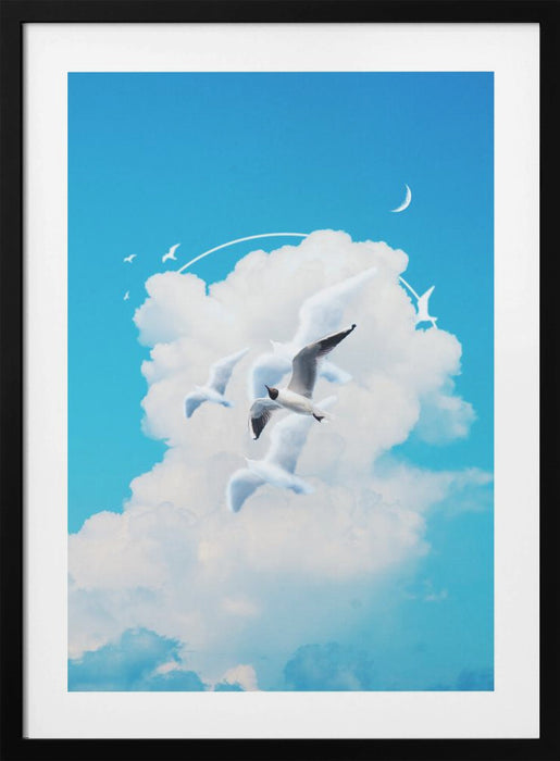 Fly Free Birds Cloud Framed Art Modern Wall Decor