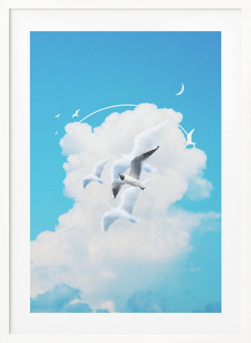 Fly Free Birds Cloud Framed Art Modern Wall Decor