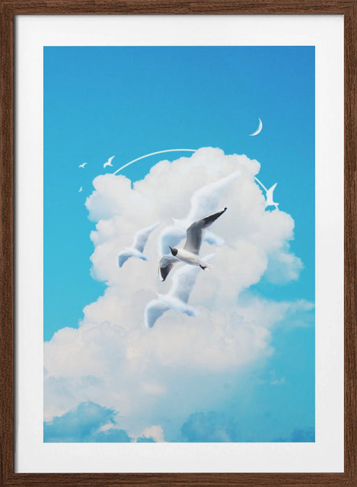 Fly Free Birds Cloud Framed Art Modern Wall Decor