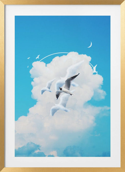 Fly Free Birds Cloud Framed Art Modern Wall Decor