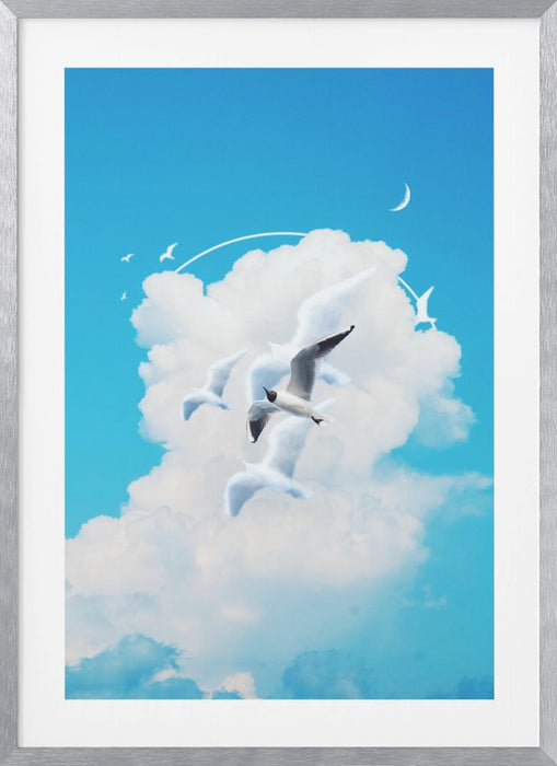 Fly Free Birds Cloud Framed Art Modern Wall Decor