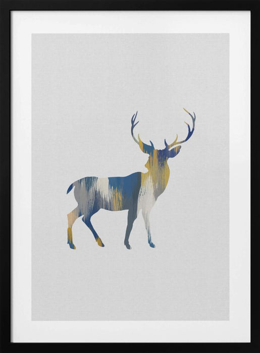 Blue & Yellow Deer Framed Art Modern Wall Decor