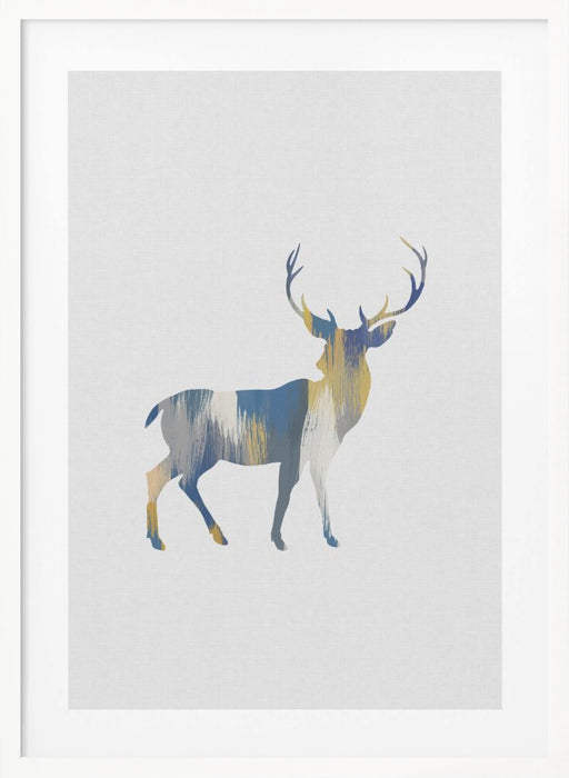 Blue & Yellow Deer Framed Art Modern Wall Decor