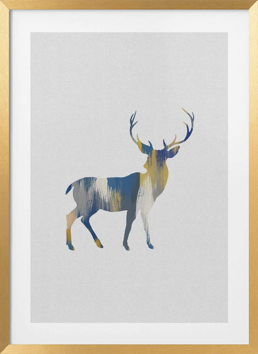 Blue & Yellow Deer Framed Art Modern Wall Decor