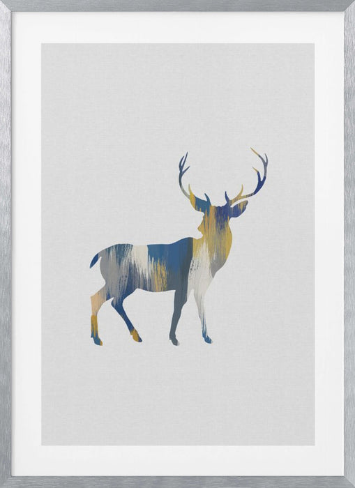 Blue & Yellow Deer Framed Art Modern Wall Decor