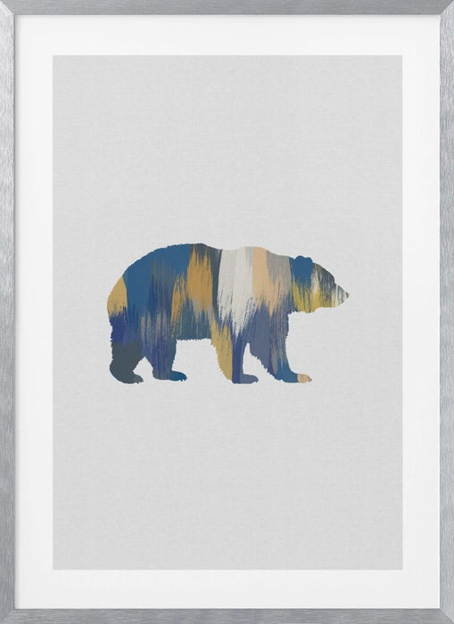 Bear Blue & Yellow Framed Art Modern Wall Decor