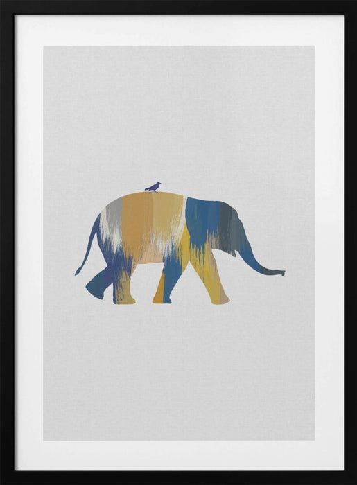 Blue & Yellow Elephant Framed Art Modern Wall Decor