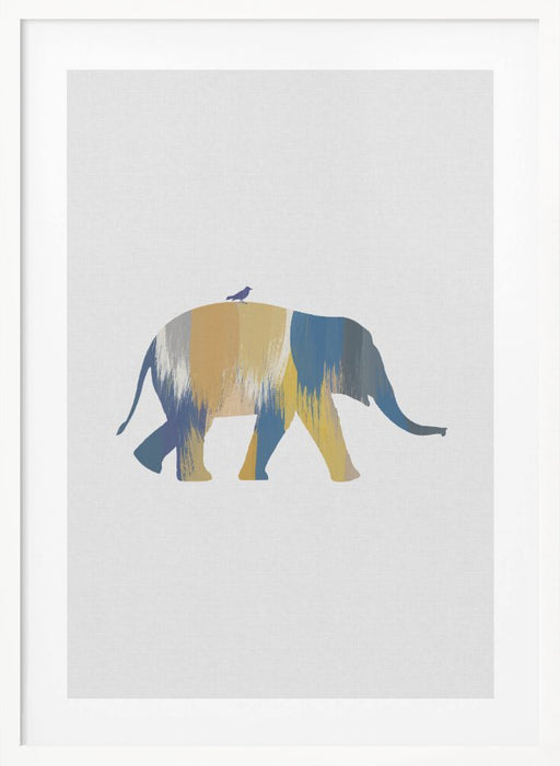 Blue & Yellow Elephant Framed Art Modern Wall Decor