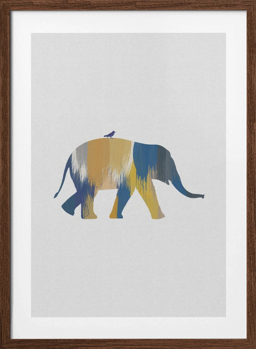 Blue & Yellow Elephant Framed Art Modern Wall Decor