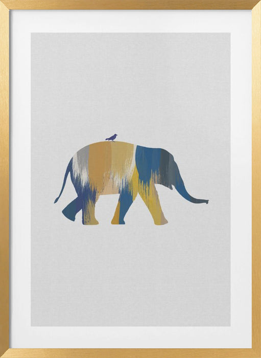 Blue & Yellow Elephant Framed Art Modern Wall Decor