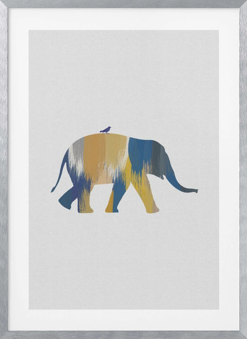 Blue & Yellow Elephant Framed Art Modern Wall Decor