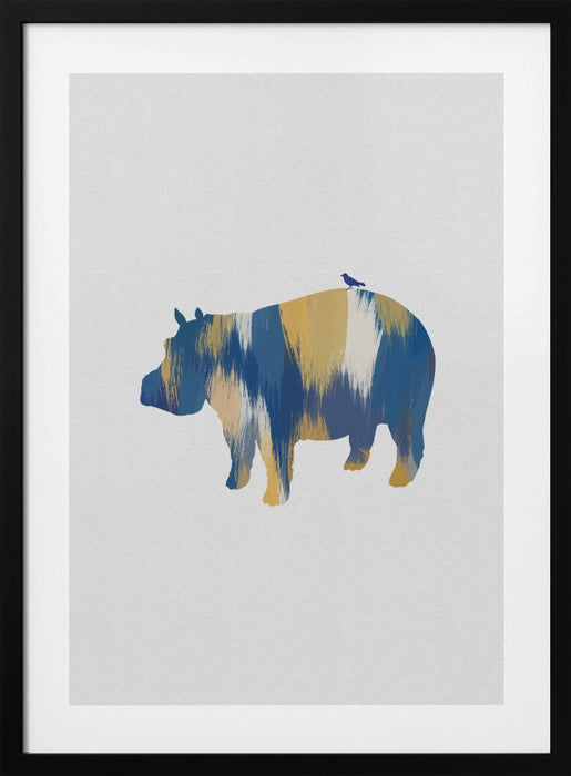 Blue & Yellow Hippo Framed Art Wall Decor