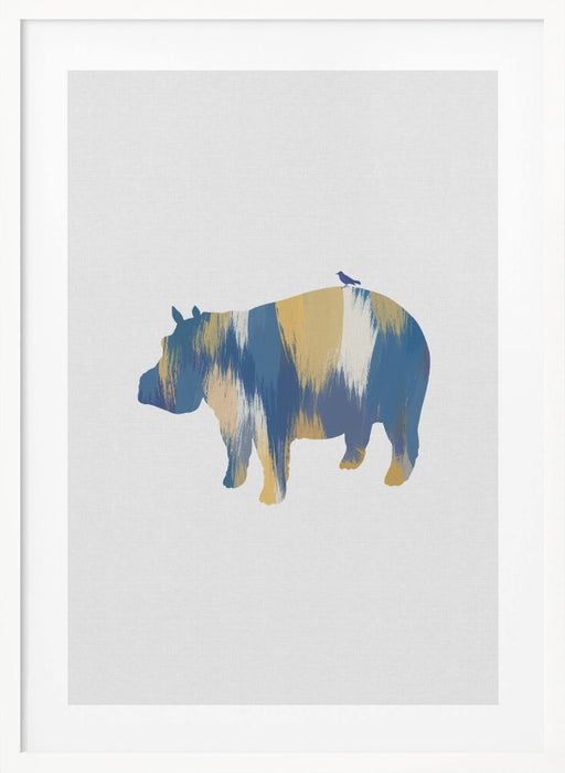 Blue & Yellow Hippo Framed Art Wall Decor