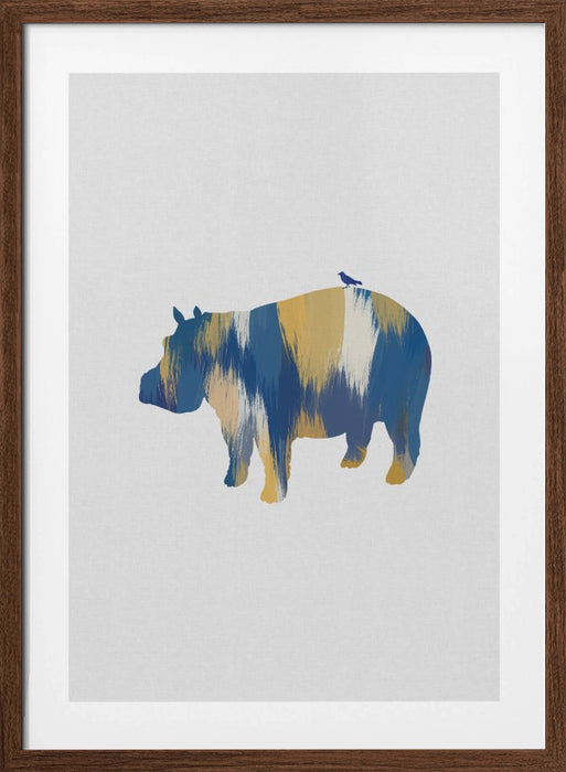 Blue & Yellow Hippo Framed Art Wall Decor