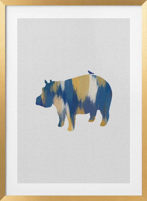 Blue & Yellow Hippo Framed Art Wall Decor