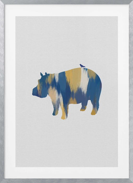 Blue & Yellow Hippo Framed Art Wall Decor