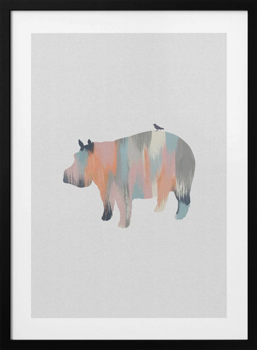 Pastel Hippo Framed Art Wall Decor