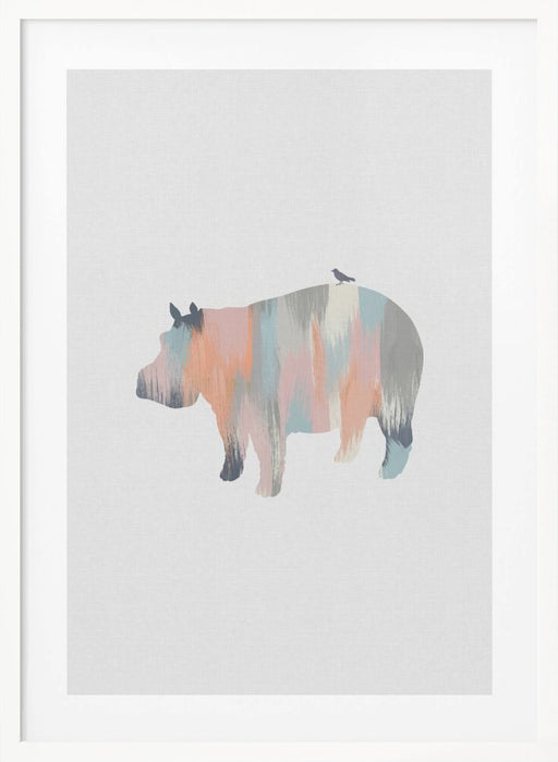 Pastel Hippo Framed Art Wall Decor