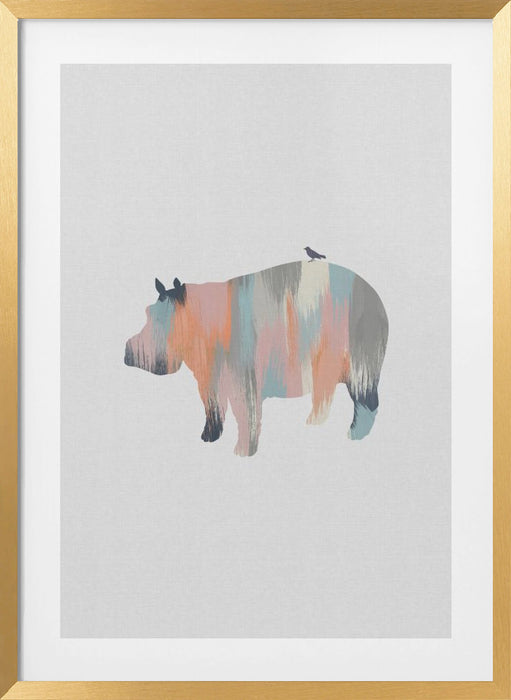 Pastel Hippo Framed Art Wall Decor