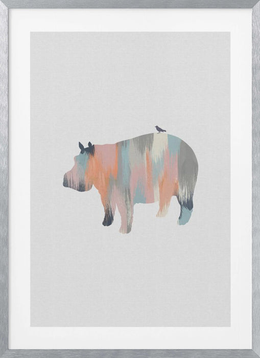 Pastel Hippo Framed Art Wall Decor