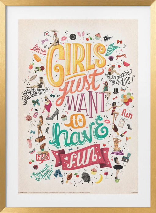 Girls Just Want to Have Fun Framed Art Modern Wall Decor