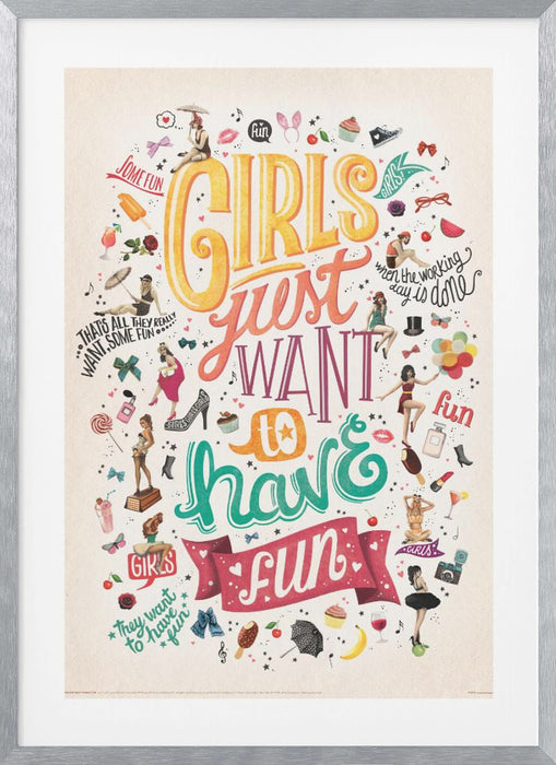 Girls Just Want to Have Fun Framed Art Modern Wall Decor