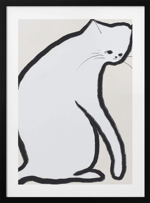 White cat Framed Art Wall Decor