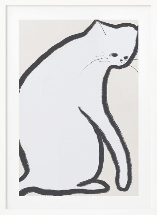 White cat Framed Art Wall Decor