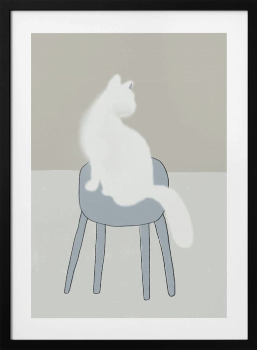 White feline Framed Art Wall Decor