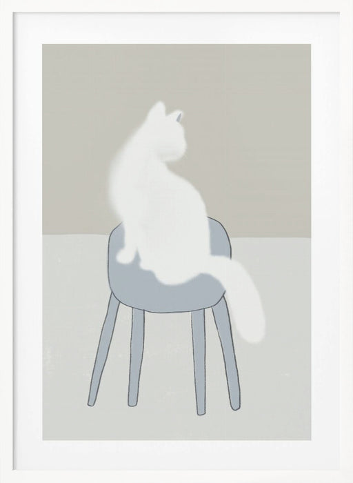 White feline Framed Art Wall Decor