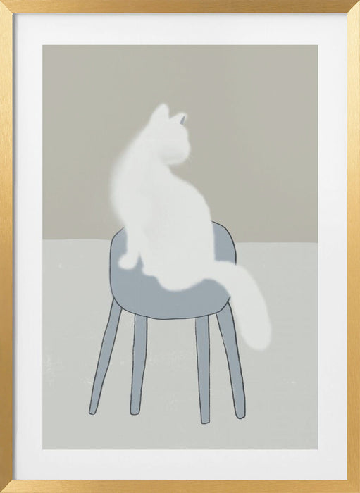 White feline Framed Art Wall Decor