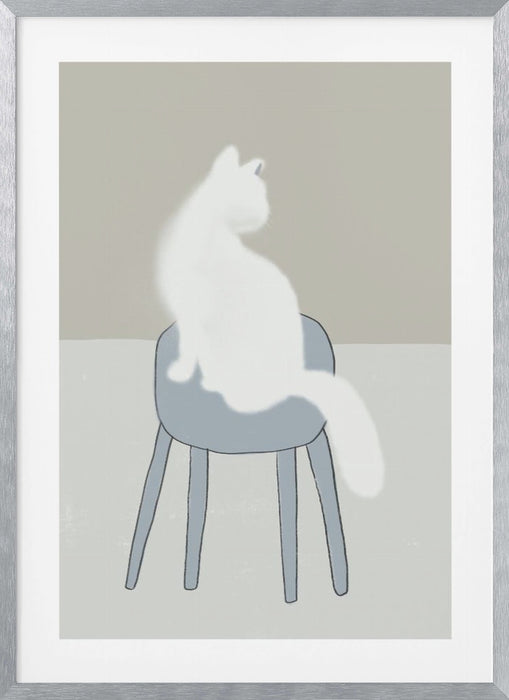 White feline Framed Art Wall Decor