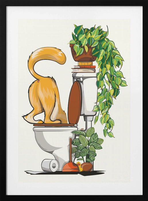 Cat Drinking From the Toilet Framed Art Wall Decor