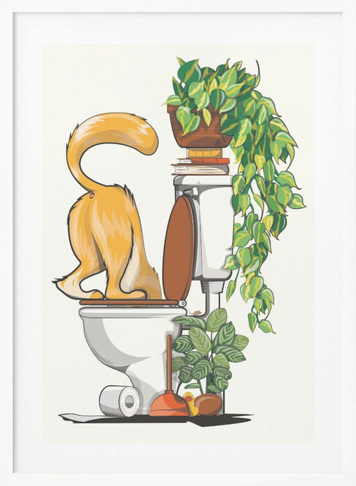 Cat Drinking From the Toilet Framed Art Wall Decor