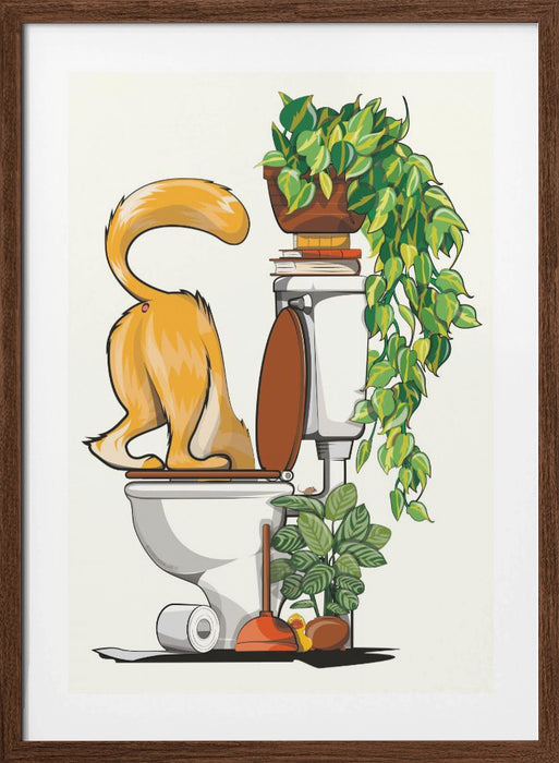 Cat Drinking From the Toilet Framed Art Wall Decor