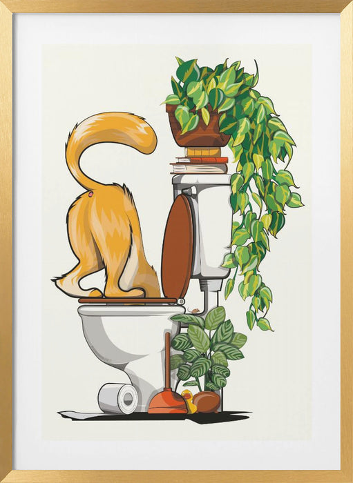 Cat Drinking From the Toilet Framed Art Wall Decor