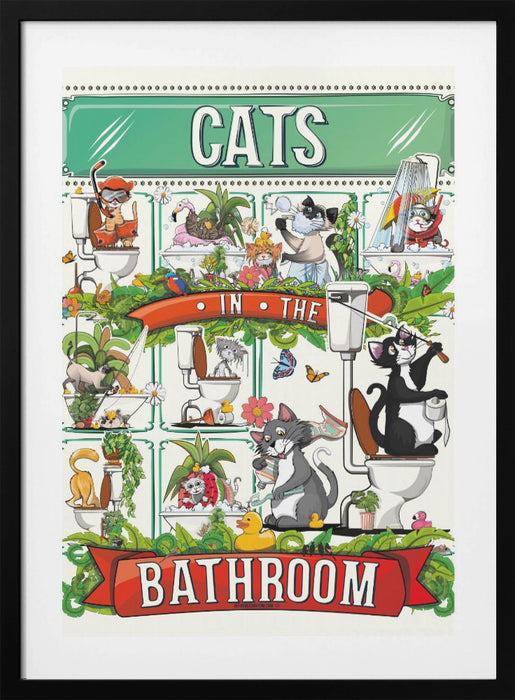 Cats In the Bathroom Framed Art Wall Decor