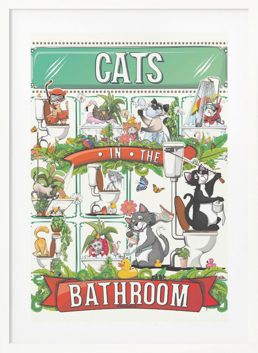 Cats In the Bathroom Framed Art Wall Decor