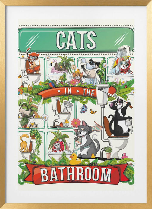 Cats In the Bathroom Framed Art Wall Decor