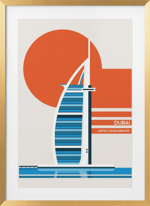 Dubai Burj Al Arab Minimalist Retro Travel Print Framed Art Wall Decor