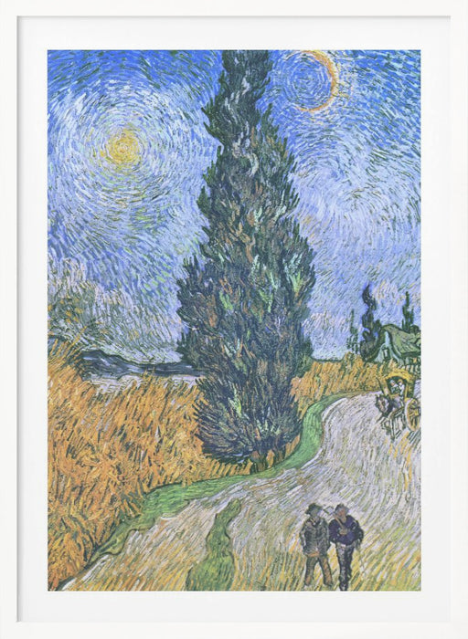 Vincent Van Gogh's Road With Cypress and Star 1890 Framed Art Wall Decor