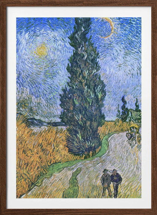 Vincent Van Gogh's Road With Cypress and Star 1890 Framed Art Wall Decor