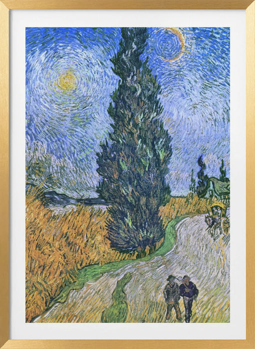 Vincent Van Gogh's Road With Cypress and Star 1890 Framed Art Wall Decor