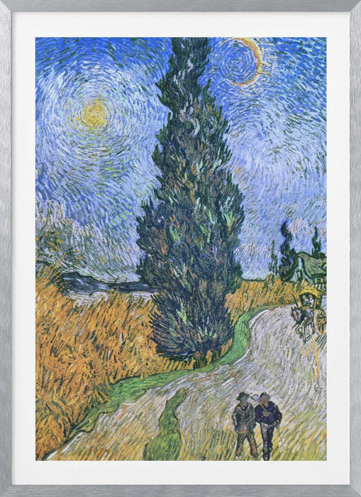 Vincent Van Gogh's Road With Cypress and Star 1890 Framed Art Wall Decor