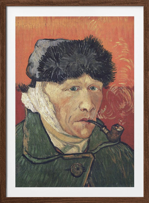 Vincent Van Gogh's Self Portrait With Bandaged Ear and Pipe (1889) Framed Art Wall Decor