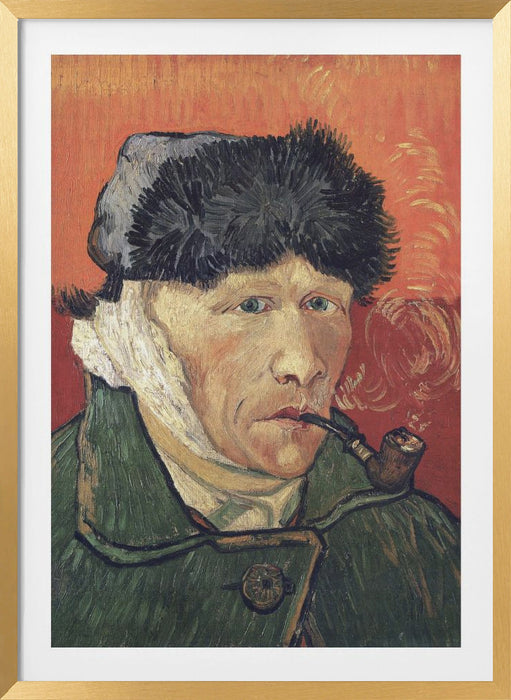 Vincent Van Gogh's Self Portrait With Bandaged Ear and Pipe (1889) Framed Art Wall Decor