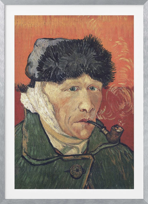 Vincent Van Gogh's Self Portrait With Bandaged Ear and Pipe (1889) Framed Art Wall Decor